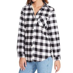 Free Press Flannel  Checkered Black and White plaid women’s Shirt Size L.
